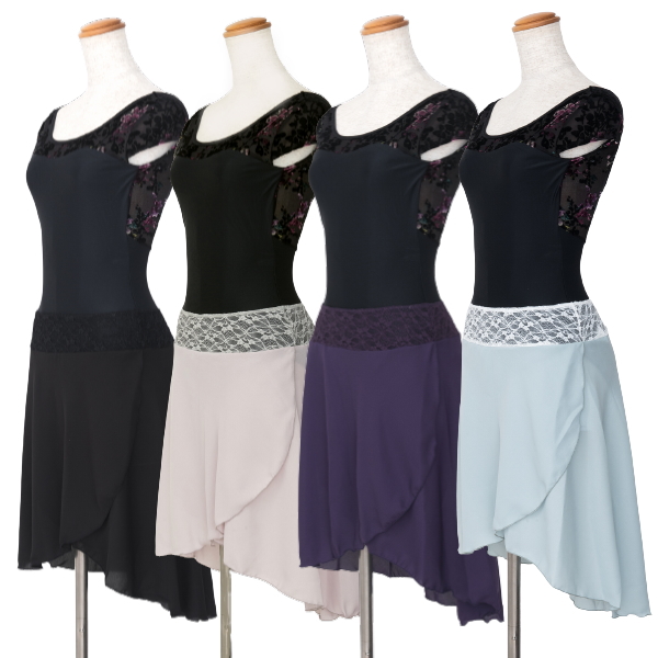 ウエストレース バレエ スカート 大人 ジュニア シフォン プルオンスカート