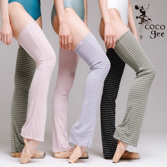 ■3000円均一セール■【Cocojee/ココジ】バレエ レッグウォーマー  ロング  ストライプ 脚長効果 フルレッグ ストレート リブ 美脚
